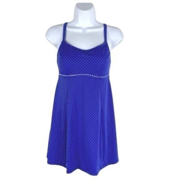 L.L. Bean Polka Dot One Piece Swimsuit Dress Large Purple Modest Vacatio… - Picture 2 of 9